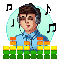 a cartoon illustration of a man wearing headphones and listening to music