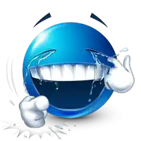 a blue smiley face with tears running down its eyes