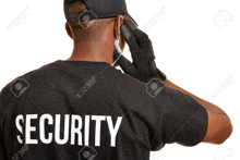 a man wearing a black shirt that says security on the back