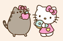 a drawing of a cat and a hello kitty