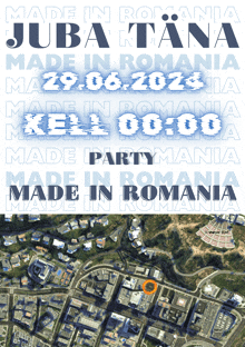 a poster that says made in romania with an aerial view