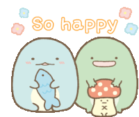 a cartoon of a fish and a mushroom with the words so happy below them