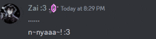 a screenshot of a discord conversation between zai and n-nyaaa at 8:29 pm