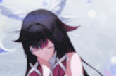 a drawing of a girl with long black hair and wings