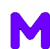 the letter m is purple and has a white outline .