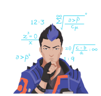 an illustration of a man surrounded by math equations including one that says a > p2