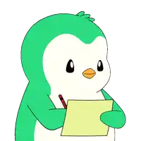 a cartoon penguin is holding a piece of paper with a heart on it and a crayon that says crayola