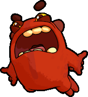 a cartoon drawing of a red monster with a big mouth