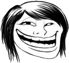 a black and white drawing of a woman 's face with a big smile .