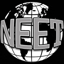 a globe with the word neet written on it .
