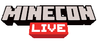 a logo for minecon live with a red block in the middle