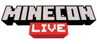 a logo for minecon live with a red block in the middle