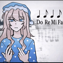 a drawing of a girl wearing a santa hat with the words do re mi fa on the bottom