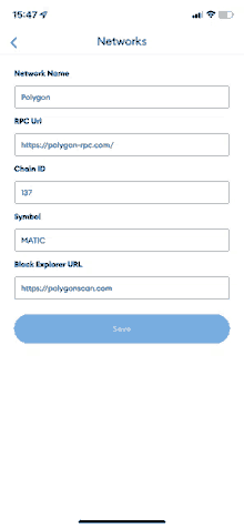 a screenshot of a phone screen showing the network name , chain id , symbol , and block explorer url