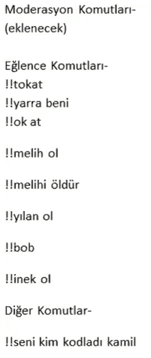 a screenshot of a text in a foreign language that says moderasyon komutlari