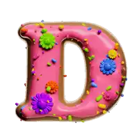 a pink letter d with flowers and sprinkles on it