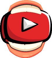 a cartoon mouth with a play button in the middle