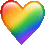 a rainbow heart with a red border on a white background .