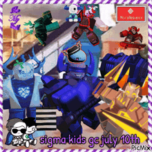 a collage of images with the words sigma kids gc july 10th on the bottom