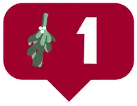 a red speech bubble with a mistletoe and the number 1