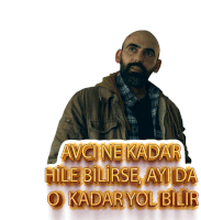 a man with a beard has a sticker on his jacket that says avci ne kadar