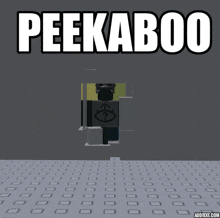 a cartoon character is standing in a hole with the words peekaboo written above him