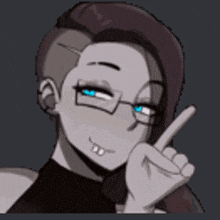 a cartoon character with glasses and a shaved head is giving a peace sign