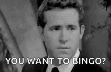 a man in a suit and tie is asking , `` you want to bingo ? ''