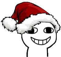 a cartoon character wearing a santa hat is smiling .