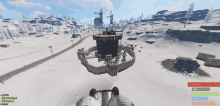 a screenshot of a video game shows a castle in the middle of a snowy area