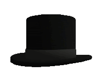 a black top hat with a black ribbon around the brim