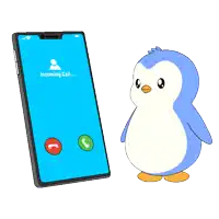 a penguin is holding a heart in front of a cell phone with the words " i 'll give you my heart " below it