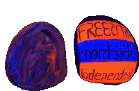 a purple ball with the word free on it next to an orange ball with the word independent