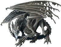 a drawing of a skeleton dragon with wings and claws