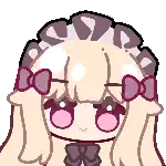 a pixel art drawing of a girl with glasses and a bow .