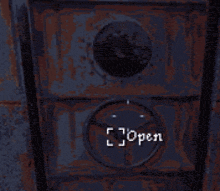 a close button is on a rusty door