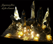 a nativity scene with the words joyeuses fetes de fin d' annee written on it