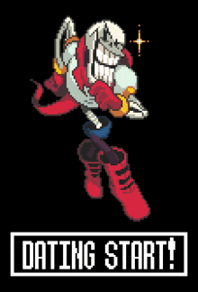 a pixel art of papyrus with the words dating start written below him