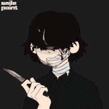 a drawing of a person with bandages on their face and a knife in their hand