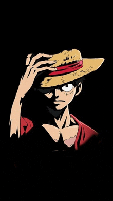 monkey d luffy from one piece is wearing a straw hat and a red shirt .