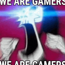 a poster that says we are gamers with a picture of a skeleton