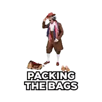 a man is walking with a bag on his back and the words packing the bags below him
