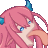 a pixel art illustration of a girl with pink hair and horns .