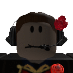 a roblox character with headphones and a rose in his hair .