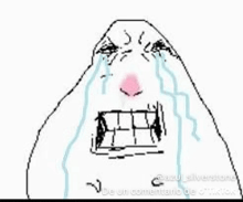 a drawing of a cartoon character crying with tears coming out of his eyes .