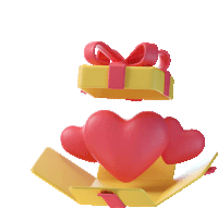 a yellow gift box with a red ribbon and a red heart inside