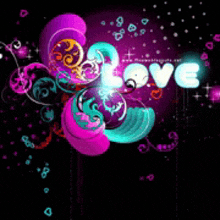 a colorful background with the word love written in the middle