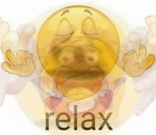 a cartoon smiley face with the word relax written below it