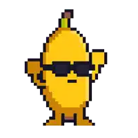 a pixel art of a banana with sunglasses on