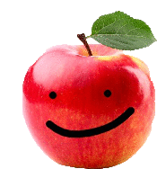 a red apple with a green leaf has a smiley face drawn on it